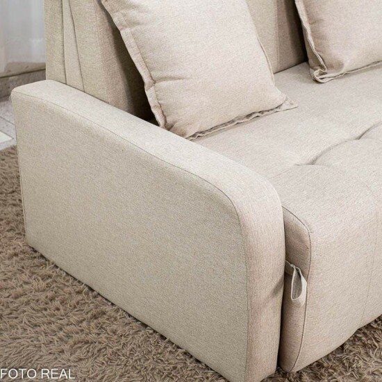 Sof� Cama Amora New Larg. 1.37m Linho Bege 488 C/Almofada