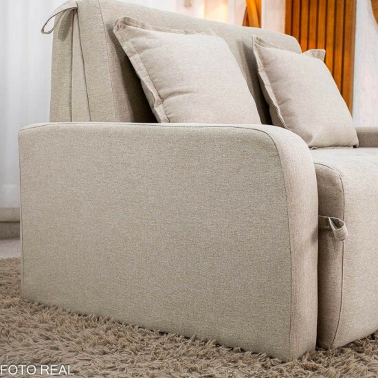 Sof� Cama Amora New Larg. 1.37m Linho Bege 488 C/Almofada