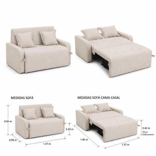 Sof� Cama Amora New Larg. 1.37m Linho Bege 488 C/Almofada