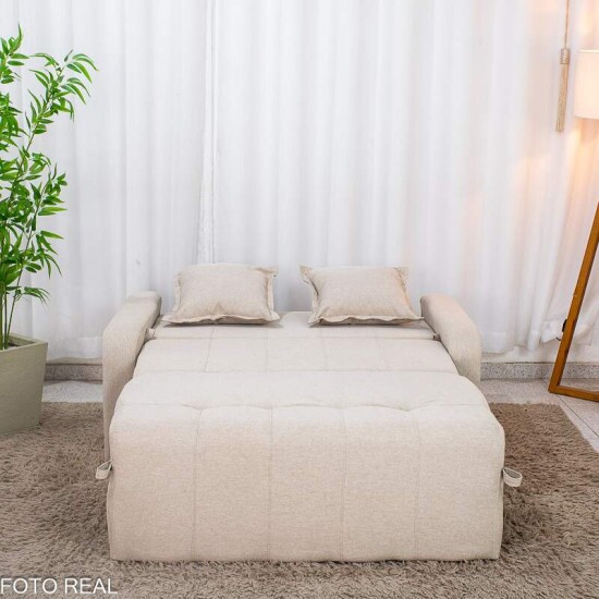 Sof� Cama Amora New Larg. 1.37m Linho Bege 488 C/Almofada