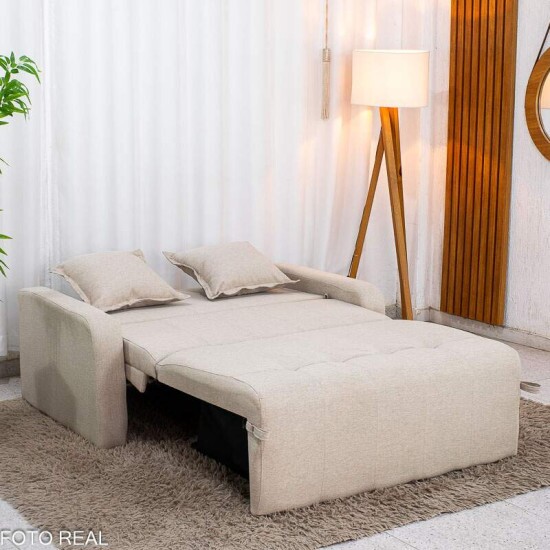 Sof� Cama Amora New Larg. 1.37m Linho Bege 488 C/Almofada