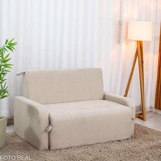 Sof� Cama Amora New Larg. 1.37m Linho Bege 488 C/Almofada