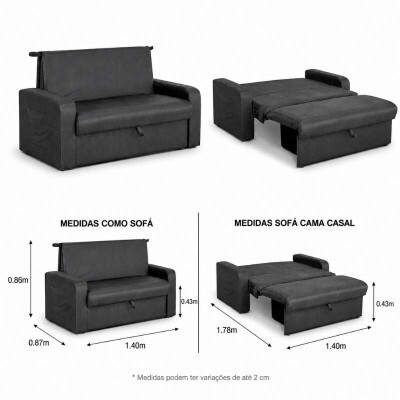 Sof� Cama Daiane Larg. 1.40m C/Ba� Veludinho Chumbo 250