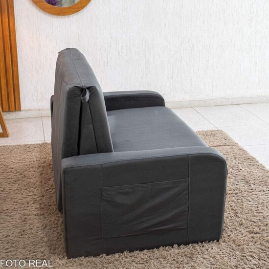 Sof� Cama Daiane Larg. 1.40m C/Ba� Veludinho Chumbo 250