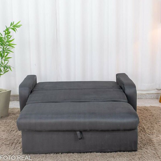 Sof� Cama Daiane Larg. 1.40m C/Ba� Veludinho Chumbo 250