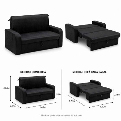 Sof� Cama Daiane Larg. 1.40m C/Ba� Veludinho Preto 379/451