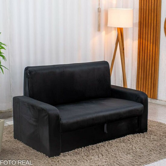 Sof� Cama Daiane Larg. 1.40m C/Ba� Veludinho Preto 379/451