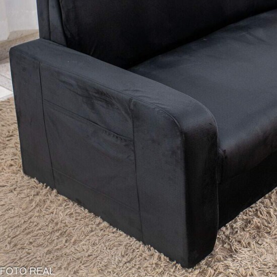 Sof� Cama Daiane Larg. 1.40m C/Ba� Veludinho Preto 379/451