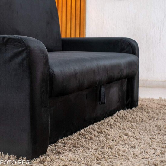 Sof� Cama Daiane Larg. 1.40m C/Ba� Veludinho Preto 379/451