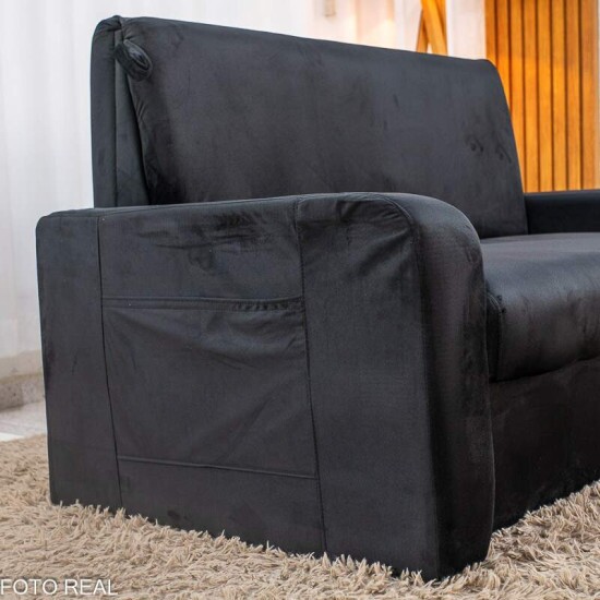Sof� Cama Daiane Larg. 1.40m C/Ba� Veludinho Preto 379/451