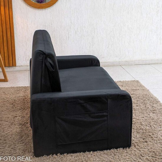 Sof� Cama Daiane Larg. 1.40m C/Ba� Veludinho Preto 379/451