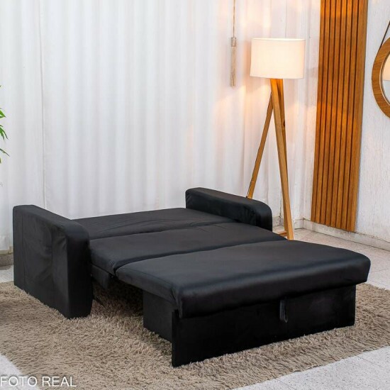 Sof� Cama Daiane Larg. 1.40m C/Ba� Veludinho Preto 379/451