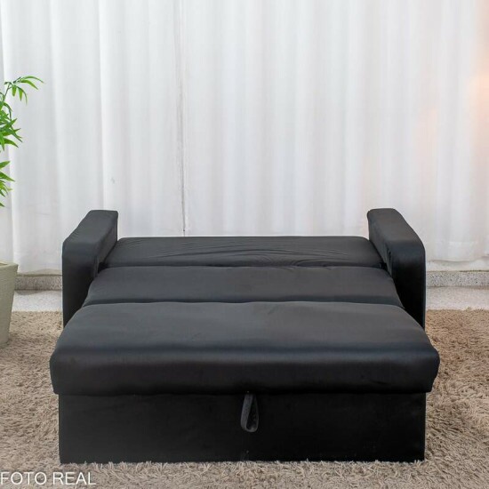 Sof� Cama Daiane Larg. 1.40m C/Ba� Veludinho Preto 379/451