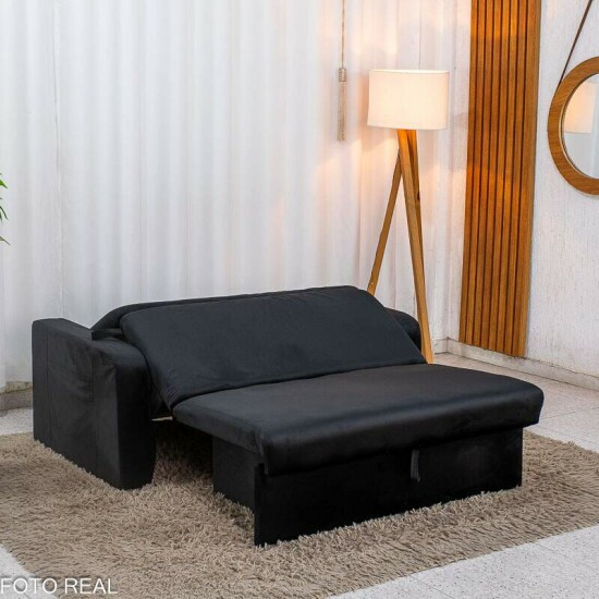 Sof� Cama Daiane Larg. 1.40m C/Ba� Veludinho Preto 379/451