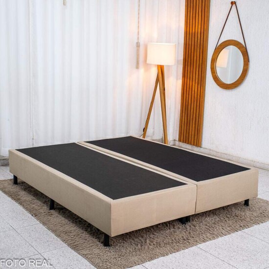 Base Box Queen Bipartida Sued Bege 158x198x37 cm - Ortobel