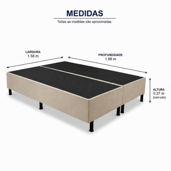 Base Box Queen Bipartida Sued Bege 158x198x37 cm - Ortobel