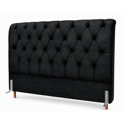 Cabeceira Casal Lav�nia Veludo Preto Largura 1.40m
