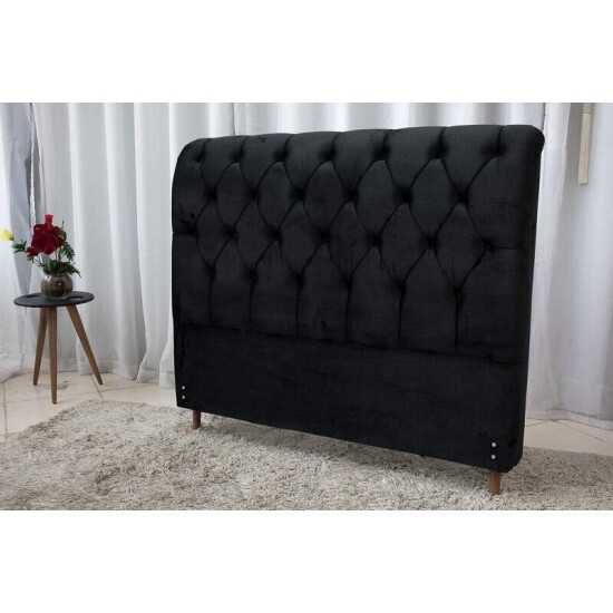 Cabeceira Casal Lavnia Veludo Preto Largura 1.40m