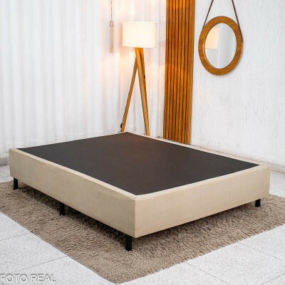 Base Box Casal Sued Bege 138x188x37 cm - Ortobel