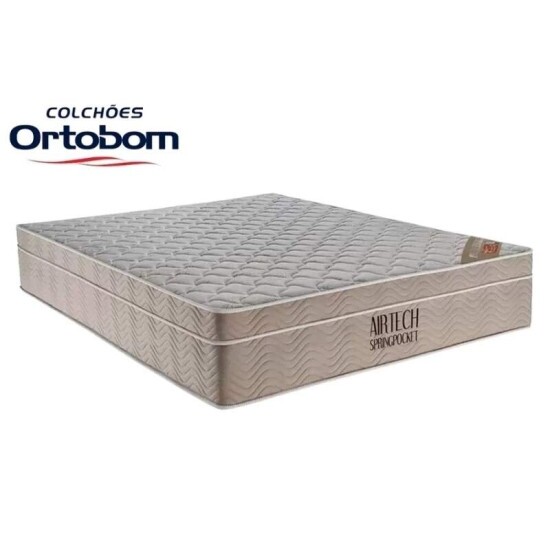 Colch�o Casal Molas Ensacadas Airtech Springpocket Ortobom + Base Box Casal Sued Bege Ortobel - 138x188x62 cm