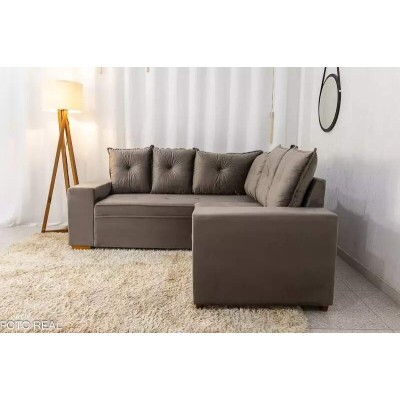 Sof� Canto 5 lugares Cuiab� Veludo Cinza 813