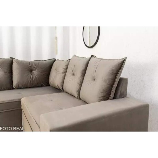 Sof� Canto 5 lugares Cuiab� Veludo Cinza 813