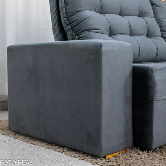 Sof� Retr�til Reclin�vel Vit�ria 2.30m Veludo Cinza 814