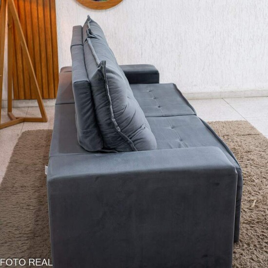 Sof� Retr�til Reclin�vel Vit�ria 2.30m Veludo Cinza 814
