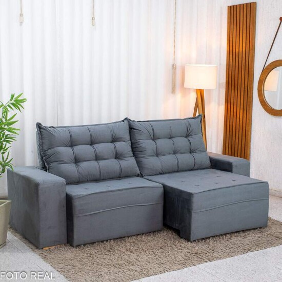 Sof� Retr�til Reclin�vel Vit�ria 2.30m Veludo Cinza 814