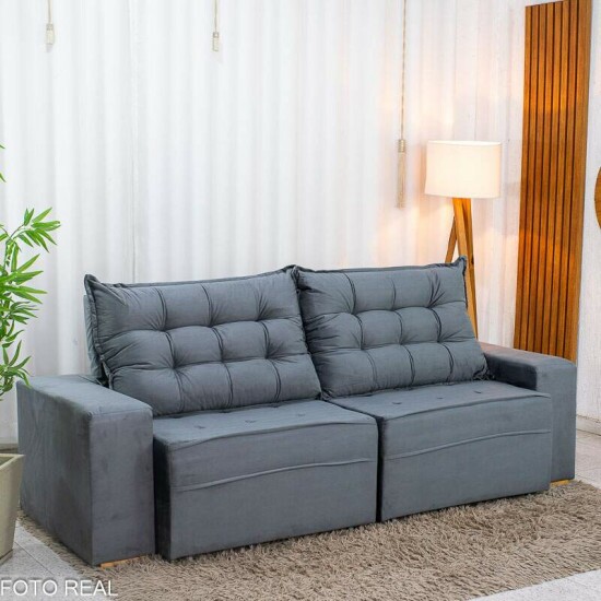 Sof� Retr�til Reclin�vel Vit�ria 2.30m Veludo Cinza 814