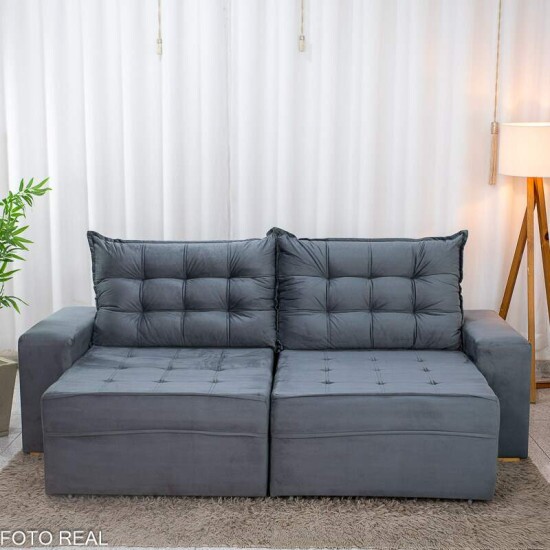 Sof� Retr�til Reclin�vel Vit�ria 2.30m Veludo Cinza 814
