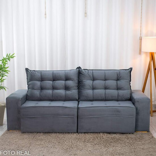 Sof� Retr�til Reclin�vel Vit�ria 2.30m Veludo Cinza 814
