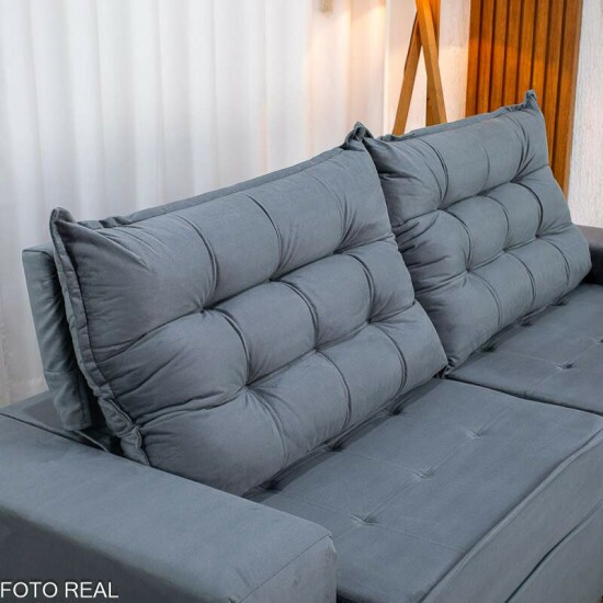 Sof� Retr�til Reclin�vel Vit�ria 2.30m Veludo Cinza 814