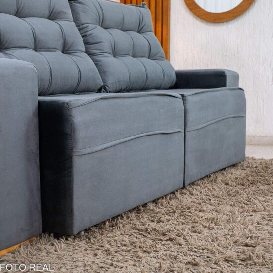 Sof� Retr�til Reclin�vel Vit�ria 2.30m Veludo Cinza 814