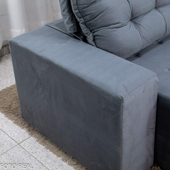 Sof� Retr�til Reclin�vel Vit�ria 2.30m Veludo Cinza 814