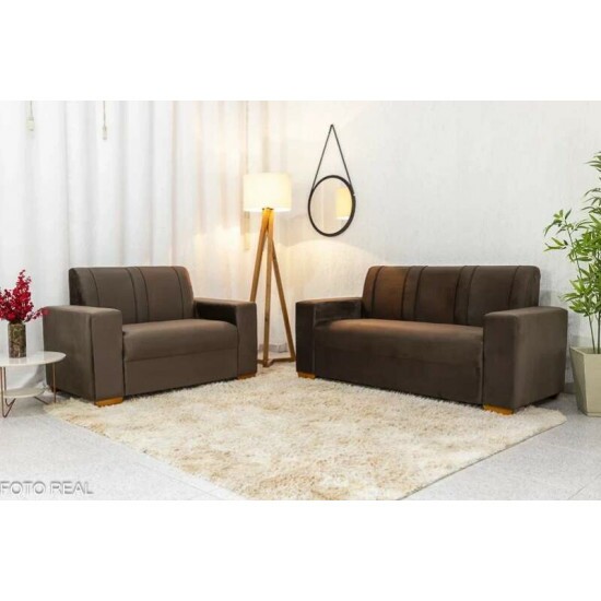 Sof� 3 e 2 lugares Macei� Veludo Marrom 815