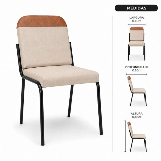 Mesa de jantar Malta Tampo Redonda MDF 90x90 Naturale Base �nix Preto Fosco + 4 Cadeiras Malta Linho Bege e Korino Marrom - Tubo Minas
