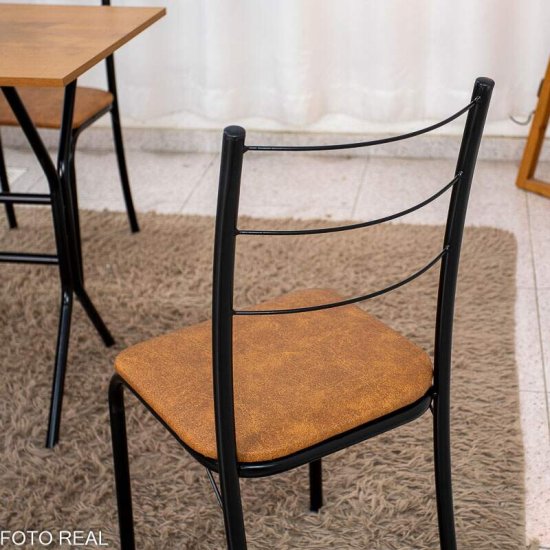 Mesa de Cozinha Belize Tampo MDF 90x58 Naturale com Base Nexus Preto Fosco + 4 Cadeiras Belize Assento em Korino Marrom ( Jambo) | Tubo Minas