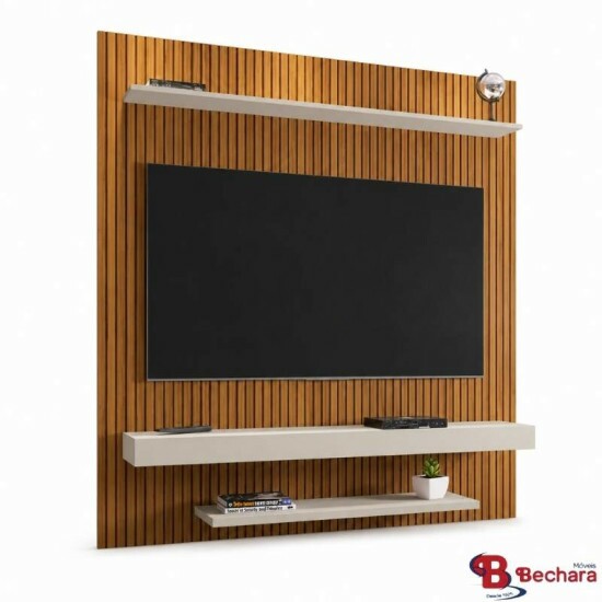 Painel Leme Larg. 1.50m Impress�o Ripada 3D Ripado Naturalle/Off White para TV at� 60\\\" - Bechara