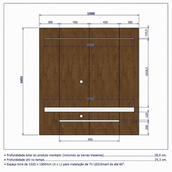 Painel Leme Larg. 1.50m Impress�o Ripada 3D Ripado Naturalle/Off White para TV at� 60\\\" - Bechara