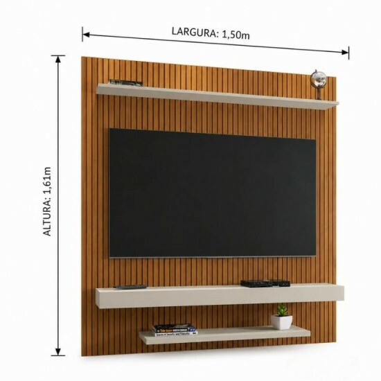 Painel Leme Larg. 1.50m Impress�o Ripada 3D Ripado Naturalle/Off White para TV at� 60\\\" - Bechara