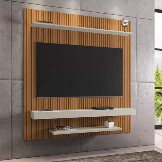 Painel Leme Larg. 1.50m Impress�o Ripada 3D Ripado Naturalle/Off White para TV at� 60\\\" - Bechara