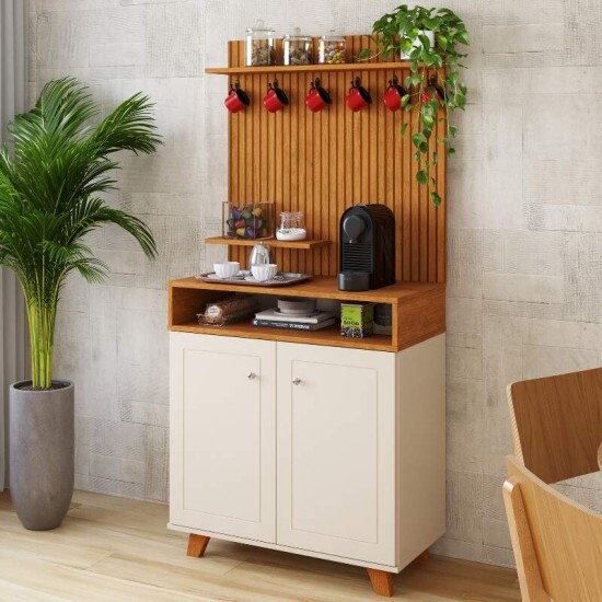 Cantinho do Caf� Star Larg. 0.77m Off White/Nature C/Detalhe Ripado em Impress�o 3D - JA M�veis