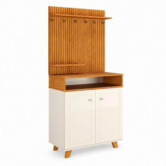 Cantinho do Caf� Star Larg. 0.77m Off White/Nature C/Detalhe Ripado em Impress�o 3D - JA M�veis