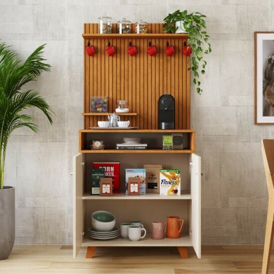 Cantinho do Caf� Star Larg. 0.77m Off White/Nature C/Detalhe Ripado em Impress�o 3D - JA M�veis