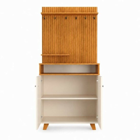 Cantinho do Caf� Star Larg. 0.77m Off White/Nature C/Detalhe Ripado em Impress�o 3D - JA M�veis
