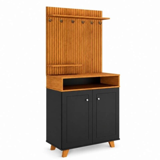 Cantinho do Caf� Star Larg. 0.77m Preto/Nature C/Detalhe Ripado em Impress�o 3D - JA M�veis