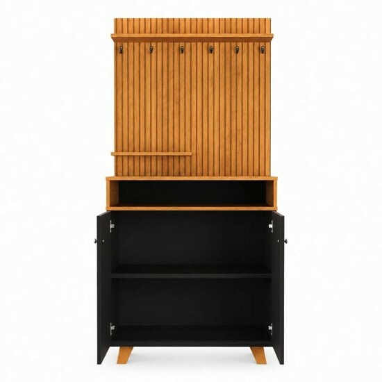 Cantinho do Caf� Star Larg. 0.77m Preto/Nature C/Detalhe Ripado em Impress�o 3D - JA M�veis