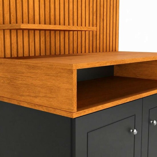 Cantinho do Caf� Star Larg. 0.77m Preto/Nature C/Detalhe Ripado em Impress�o 3D - JA M�veis