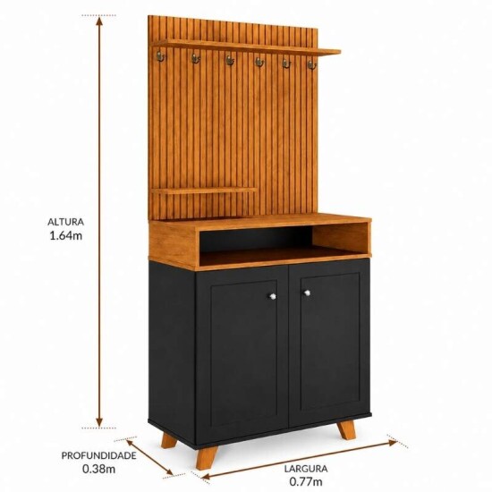 Cantinho do Caf� Star Larg. 0.77m Preto/Nature C/Detalhe Ripado em Impress�o 3D - JA M�veis